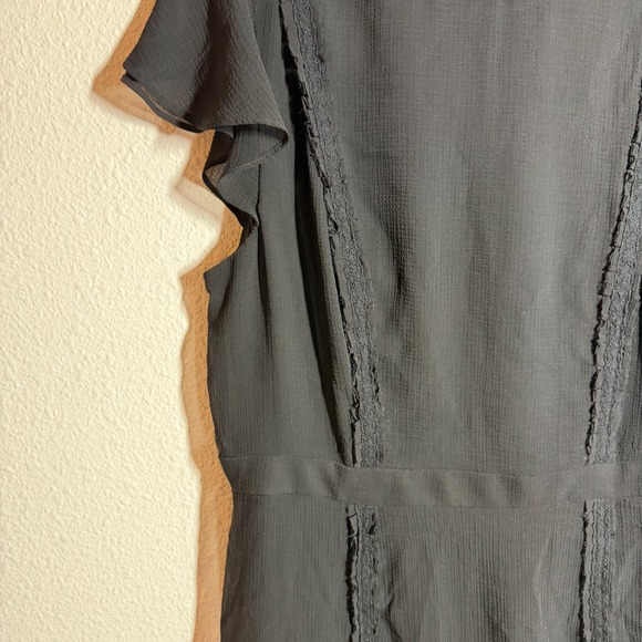 Adrianna Papell Fit & Flare Chiffon Dress Womens 14 Black Ruffled Back Zipper - Picture 6 of 12